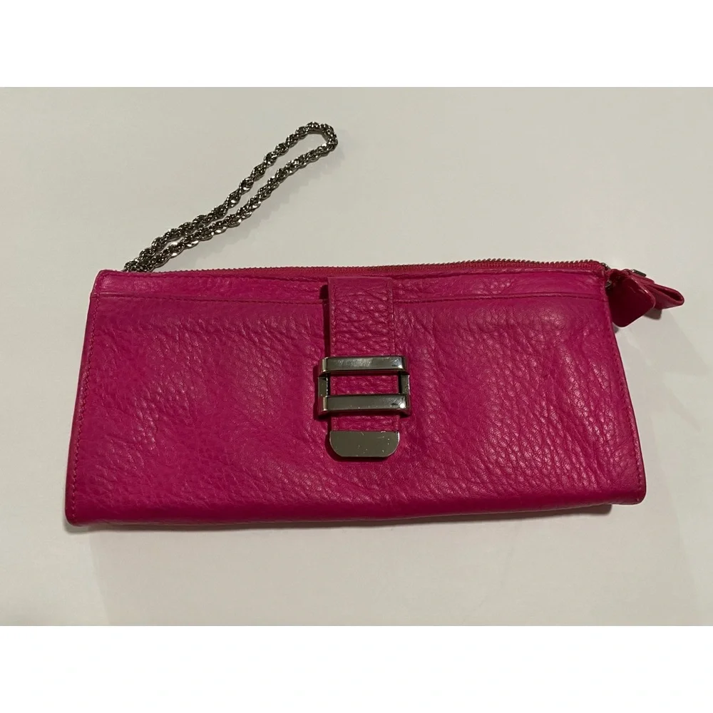 Liz Claiborne Leather Clutch Wallet Silver Chain Strap - Picture 3 of 12